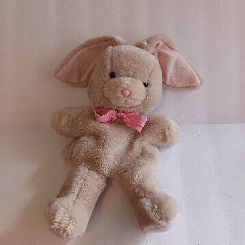 Vintage 1986 Mattel Emotions Beige Soft Bunny Hand Puppet Pink Nose Rabbit